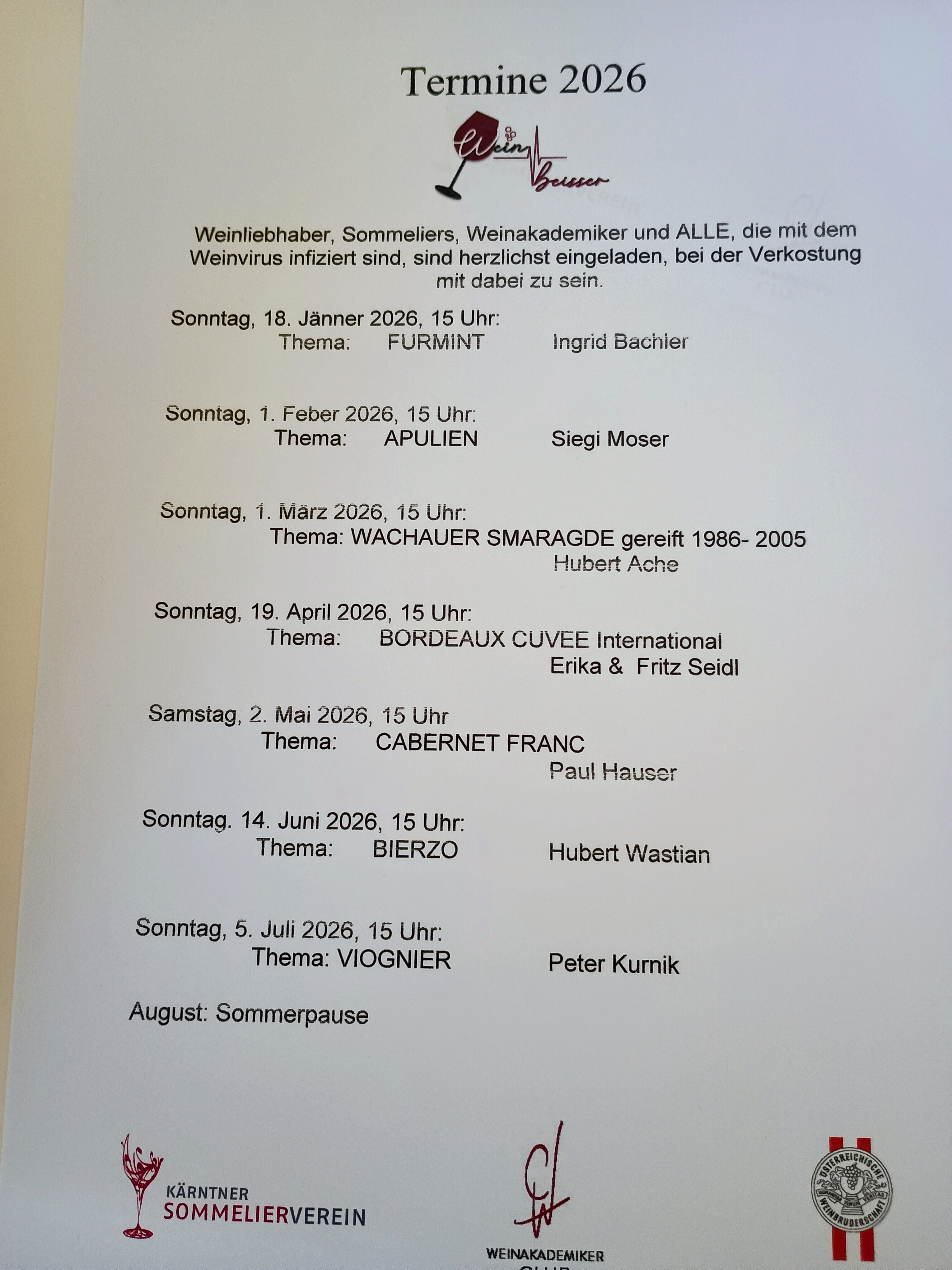 Weinbeisser Termine 2026